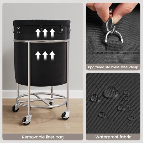 ELYKEN Laundry Basket with Wheels, Round Rolling Laundry Hamper, Black - color: Black, size: 190L