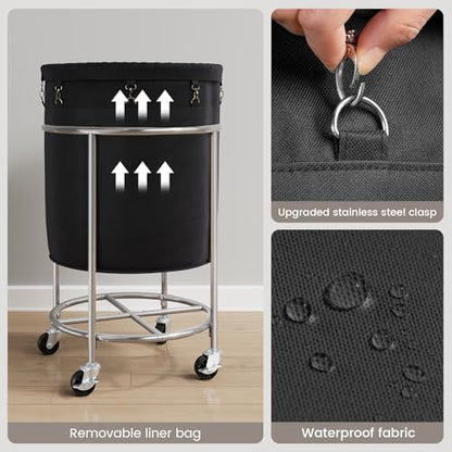 ELYKEN Laundry Basket with Wheels, Round Rolling Laundry Hamper, Black - color: Black, size: 190L