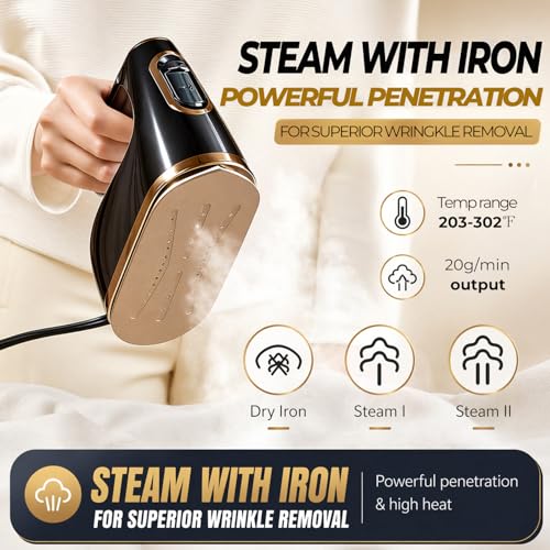 YIKA Clothes Steamer & Iron 2-in-1, Handheld Clothing Fabric Wrinkle Removal, 300ml Water Tank, Large Alloy Soleplate, Lightweight Small Garment Steamer for Home or Travel