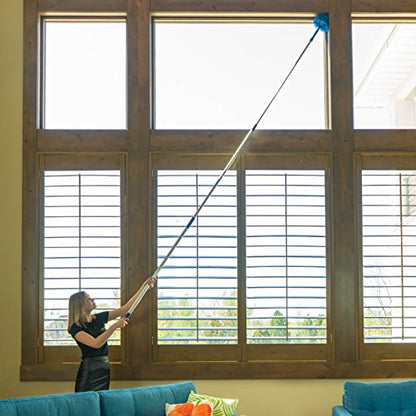 Cobweb Duster, Extendable Reach 20 feet, Ceiling Fan Duster | 3-Stage Aluminum Telescoping Pole | Medium Stiff Bristles | Long Handle Webster Duster for Cleaning | U.S Duster Co.