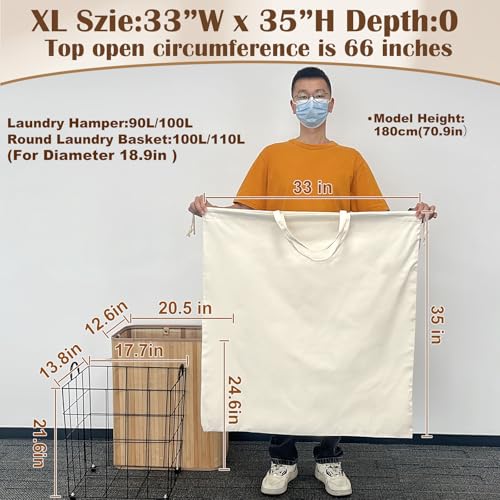 Canvas Laundry Bag 33"Wx 35"H, Extra Large Heavy Duty Hamper Liner,XL Beige - color: Beige, size: XL 33"W x 35"H┃1 Pack
