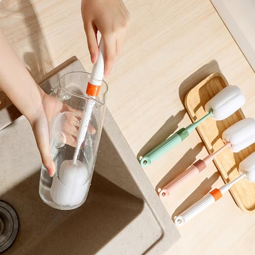 Dishwashing Foam Sponges Brush Telescopic Long Handle Scrubbing Brushes Clean Dishes, Sinks,Cookware,Coffee Glasses Pot Milk Cup Mugs Wine Bottle (4pcs) - size: 4 Sponge Brush