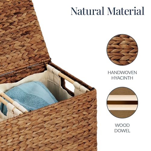 Best Choice Products Large Laundry Hamper with Lid, Natural Handwoven Hyacinth Laundry Basket, W/Removeable & Washable Liner Bag, Portable, Handles, 30 Gallon (114 liters) - Chestnut - color: Chestnut, size: Large, 114L