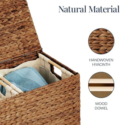 Best Choice Products Large Laundry Hamper with Lid, Natural Handwoven Hyacinth Laundry Basket, W/Removeable & Washable Liner Bag, Portable, Handles, 30 Gallon (114 liters) - Chestnut - color: Chestnut, size: Large, 114L