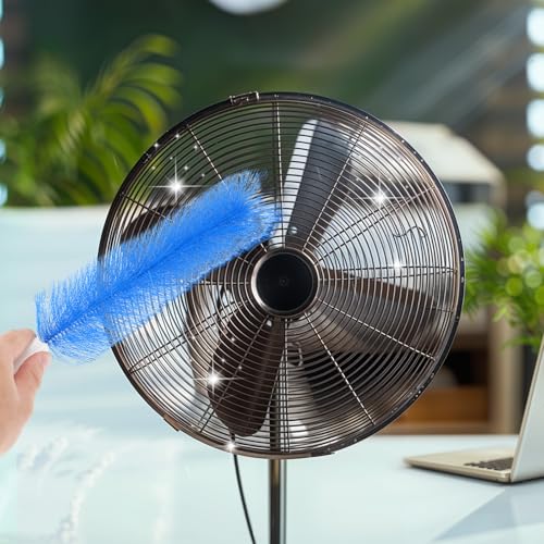 Yuanchu 2 Pcs Fan Cleaner Brushes, Bendable Fan Cleaning Brush Cobweb Duster Set Microfiber Head Washable Brush for Ceiling Fan Air Vents Curtains Cars Box Fan(Blue) - color: Blue
