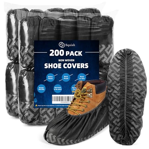 squish 200 Pack Shoe Covers Disposable Non-Slip, Black Non-Woven Fabric Boot Covers for Indoors Breathable Slip Resistant Durable Boot&Shoes Cover, Protector Covers Fits Virtually Most Shoes - color: Black