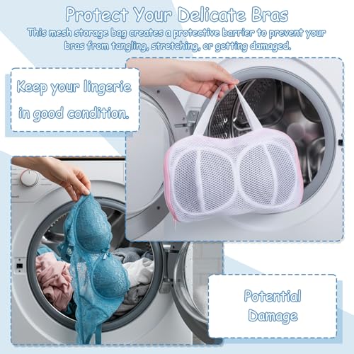 Bra Washing Bags for Laundry 2 Pcs Bra Laundry Bag with 3D Protective Bracket & Zipper Anti-Deformation BraWash Bag for Washing Machine & Storage, Women's Delicates Underwear(Applicable to A-C Cups)