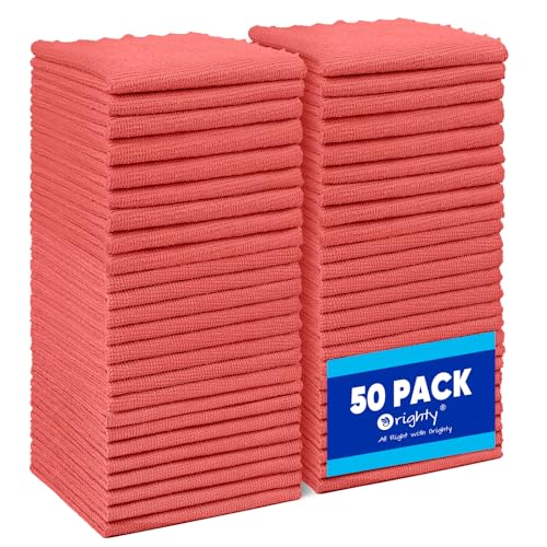 Orighty Microfiber Cleaning Cloth Bulk, 50 Pack Shop Towels 12x12 Inch, Red - color: Red, size: 50 Pack