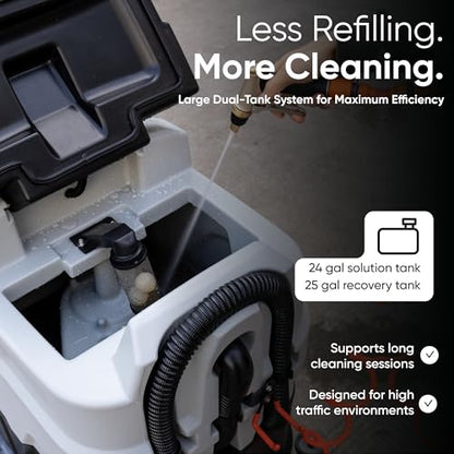 Battery Powered Ride-On Commercial Floor Scrubber Machine, 30" Brush, 39" Squeegee Width, 24 gal Solution Tank, 25 gal Recovery Tank, 5 hr Use 8 hr Charge, 180 RPM, 52,000 Sqft/H, Batteries Included - size: 30"