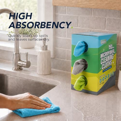 UNIMADE Microfiber Cleaning Cloth, 150 Pack Microfiber Towels for Cars - color: Blue & Grey & Green