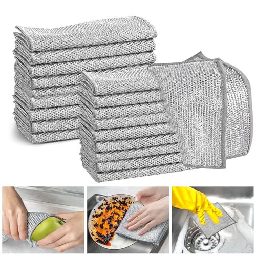 XANGNIER 20 Pcs Multipurpose Wire Dishwashing Rags for Wet and Dry,2024 New Multifunctional Non-Scratch Wire Dishcloth,Wire Cleaning Cloth,Non Scratching Metal Wire Rag for Kitchen,Counter,Dishes,Sink - color: 20 Pcs