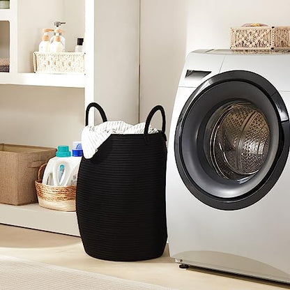 Extra Large Laundry Hamper Basket 105L Woven Blanket Basket, Black - color: Black, size: 105L