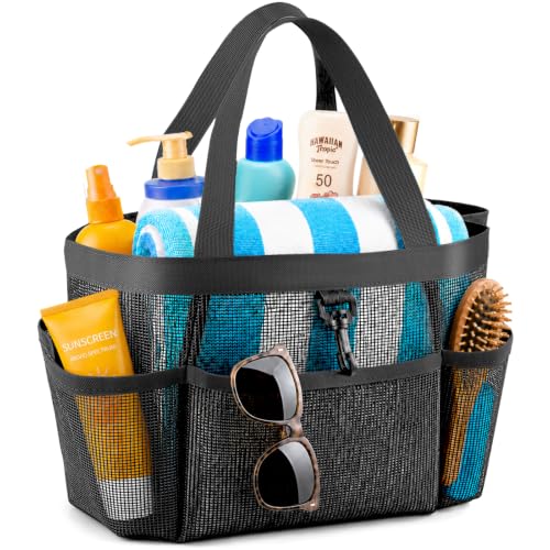 LOYEE Mesh Shower Caddy Portable for College Dorm Room Essentials with 8 Pockets, Shower Bag for Beach, Swimming, Gym, Travel, Bathroom(Black) - color: Dark black
