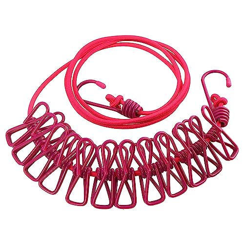 ALINNA Retractable Portable Clothesline, Travel Clothesline with 12 Clothespins for Indoor Laundry Drying, Outdoor Camping Accessories (Rose red) - style: Rose red