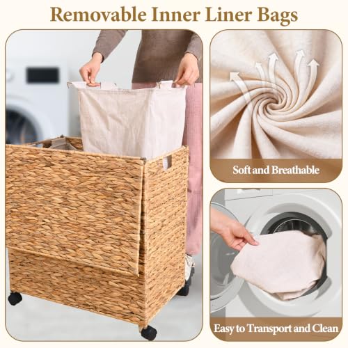 Livole Wicker Laundry Hamper with Lid & Wheel, Rattan Laundry Basket, 120L - color: Natural, size: 120L