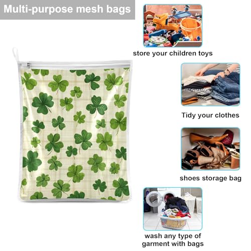 Mesh Laundry Bags Lingerie Bags for Washing Delicates 2 PCS Durable Wash Bag with Zipper Small and Medium Washable Beige Checkered Clovers - color: Beige Checkered Clovers