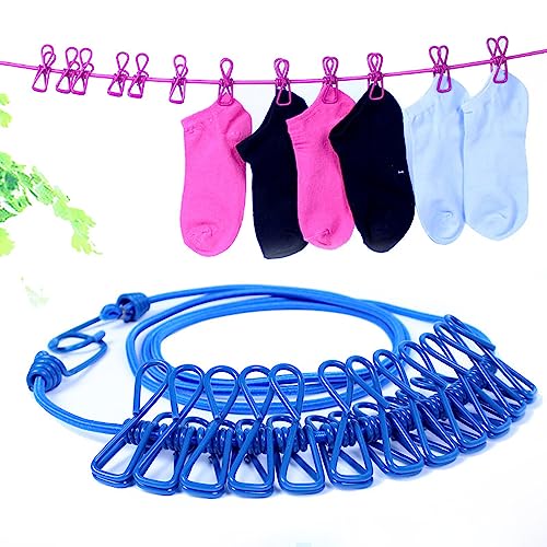 ALINNA Retractable Portable Clothesline, Travel Clothesline with 12 Clothespins for Indoor Laundry Drying, Outdoor Camping Accessories (Blue) - style: Blue