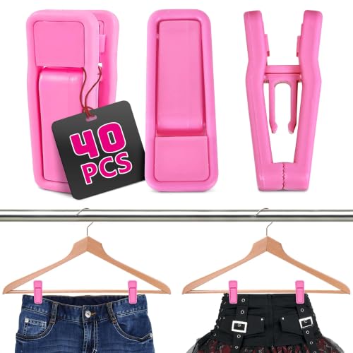 Hanger Clips for Pants, 40 Pcs, Plastic (Pink), for Dry and Wet Clothes - size: 40 Pack