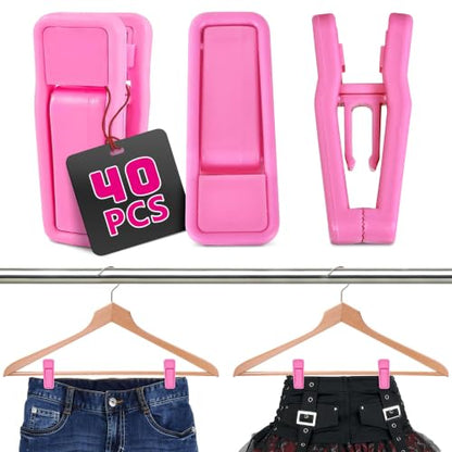 Hanger Clips for Pants, 40 Pcs, Plastic (Pink), for Dry and Wet Clothes - size: 40 Pack