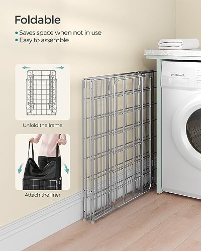 SONGMICS Laundry Hamper, Collapsible, 24 Gal. (90L) - color: Silver + Classic Black, size: 90 L