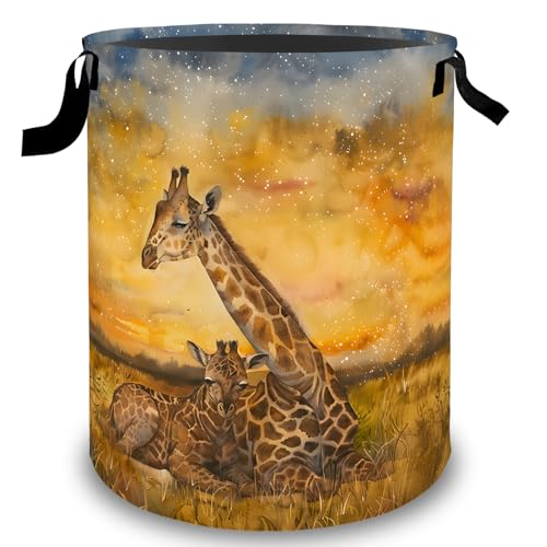 Giraffe Sunset Laundry Basket Hamper, Organizer Bins Gifts for Women Kids, Animal Art Foldable Waterproof Clothes Hamper Handles Storage Bucket for Bedroom Bathroom Room Decor 19.7"x15.7" - color: Giraffe