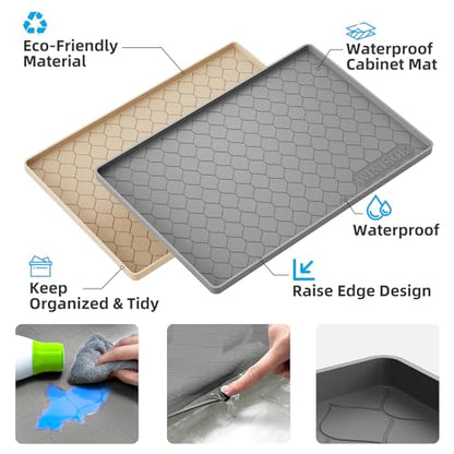 Winisok Waterproof Under Sink Mat 22" x 19", Silicone Mat, Beige - color: Beige, size: 19"W x 22"L