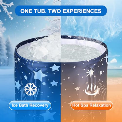 Portable Foldable Bathtub, Collapsible Adult Bath Tub for Hot SPA and Ice Bath, Space-Saving Storage, Durable PVC Material (Starry Sky B, 27inch) - color: Starry Sky B