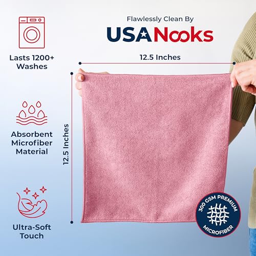 USANOOKS Premium 300GSM Microfiber Cleaning Cloth - 12.5"x12.5" High Performance - 1200 Washes, Ultra Absorbent Microfiber Towels for Cars Undercarriage, Rims & Engine Bay Cleaning - Microfiber Cloth - color: Multicolor, size: 12.5" x 12.5" (50 pack)