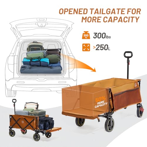 Timber Ridge 49" Extra Long Collapsible Folding Wagon with Tailgate&Brakes - color: Orange, size: 250L