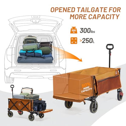 Timber Ridge 49" Extra Long Collapsible Folding Wagon with Tailgate&Brakes - color: Orange, size: 250L
