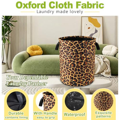 Brown Leopard Laundry Basket Foldable Waterproof Hamper 18.9 x 16.5 Inch - color: Brown Leopard