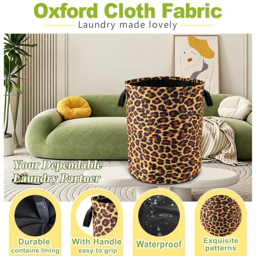 Brown Leopard Laundry Basket Foldable Waterproof Hamper 18.9 x 16.5 Inch - color: Brown Leopard