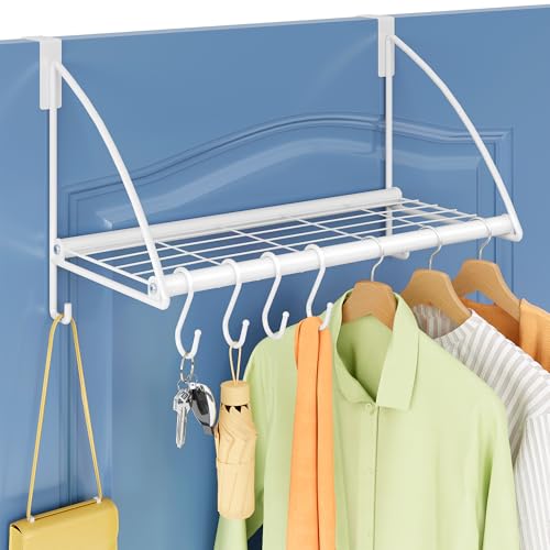 Tajsoon Over the Door Clothes Rack with Storage Rack and Hooks 16.54" White - color: White, size: 16.54"L