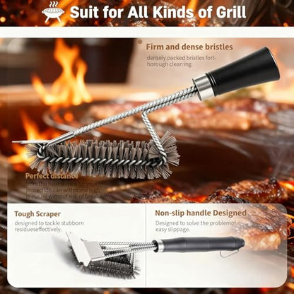 Outdoor Grill Brush with Scraper, BBQ Cleaning Tool for Gas, Infrared, Charcoal, Porcelain Grills.