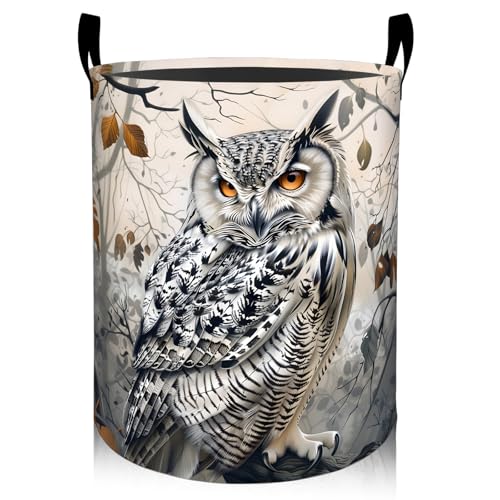 Majestic Owl Laundry Basket 19.7"x15.7", Collapsible Dirty Clothes Waterproof Forest Animal Laundry Hamper Organizer Toy Storage Bin for Dorm Nursery Bathroom Decor - style: Owl02