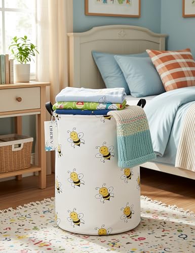 Round collapsible Large Bee Laundry Hamper for Adults and Kids - color: Round Bee