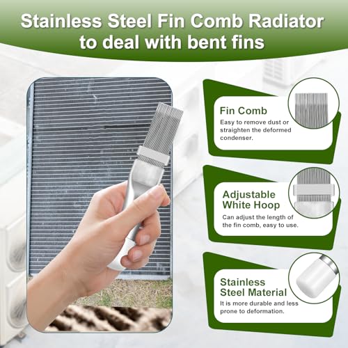 Cenipar Air Conditioner Coil Cleaning Brush Fin Comb Straightener 2 PCS Include Dual-Sided HVAC Coil Cleaning Brush and Metal Radiator Fin Comb for Air Conditioner Condenser - color: Black