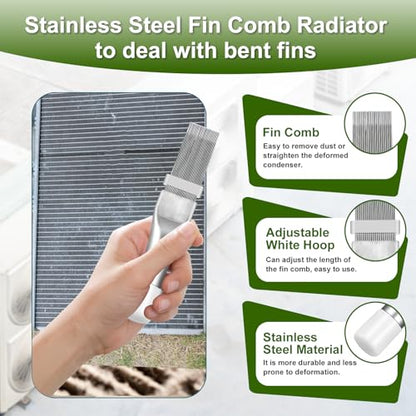 Cenipar Air Conditioner Coil Cleaning Brush Fin Comb Straightener 2 PCS Include Dual-Sided HVAC Coil Cleaning Brush and Metal Radiator Fin Comb for Air Conditioner Condenser - color: Black