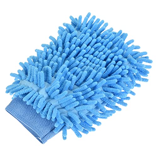 MECCANIXITY Microfiber Soft Chenille Wash Mitten Double Sided Dusting Glove for House Cleaning, Blue - color: Blue
