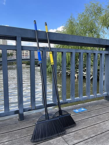 Four-Section Rod Long-Handled Broom,Heavy-Duty Broom, Angle Broom for Outdoor/Indoor（Black+Blue） - color: Black+blue