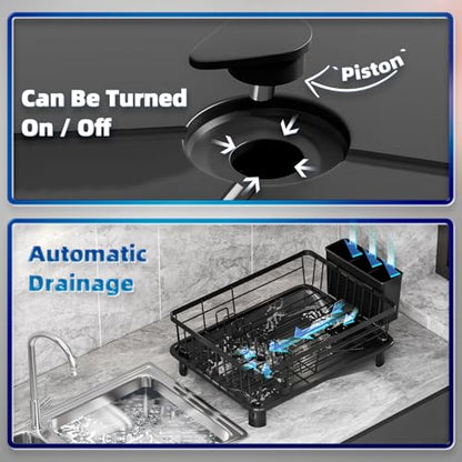 GAOKASE Dish Drying Rack, Stainless Steel-Dish Rack, Double Layer, - color: Black 3
