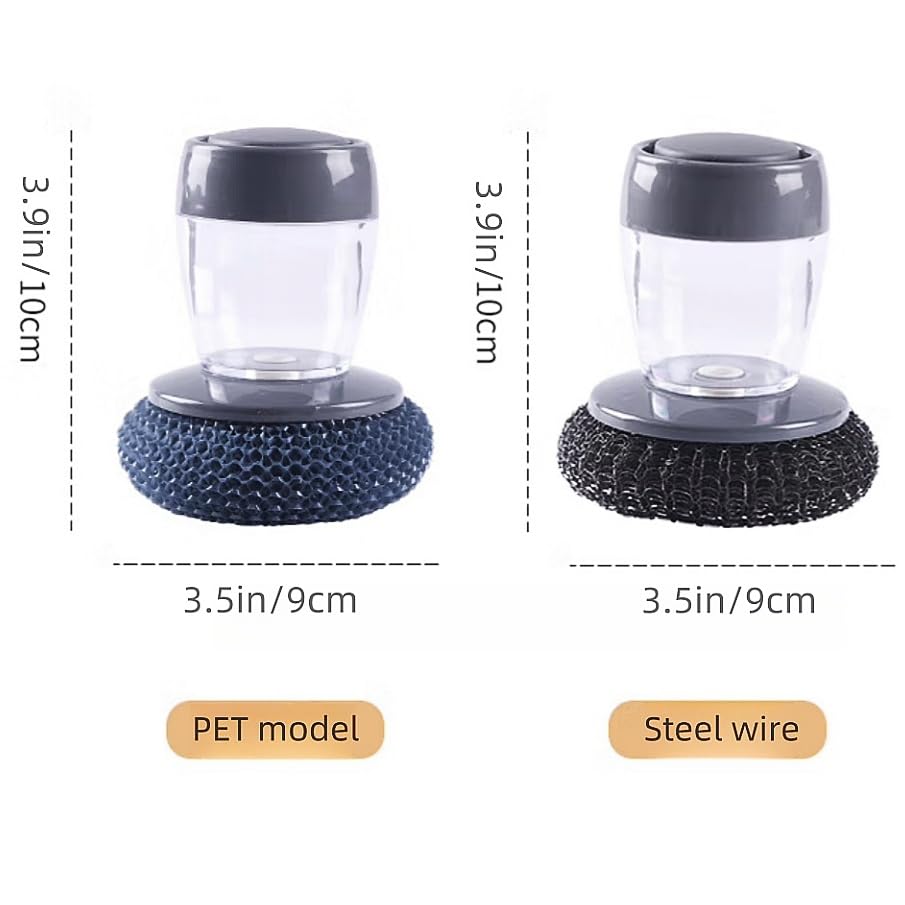 Soap Dispense Palm Scrub dishwashing Kitchen Scrubber Press Automatic Liquid wash Pot ，Small Dish Brush(PET)