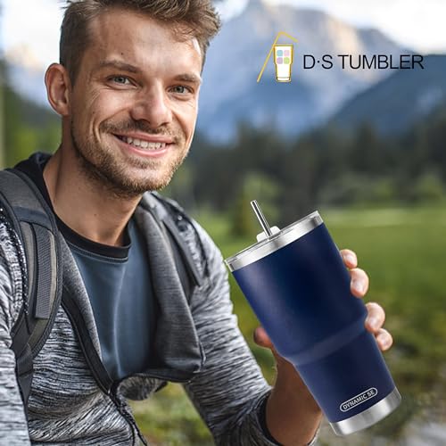 D·S 30 oz Navy Tumbler Double Wall Vacuum Insulated Travel Coffee Mug - color: Navy