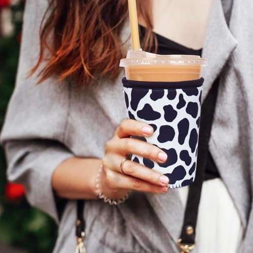 Reusable Insulated Neoprene Iced Coffee Cup Sleeve, Durable Drink Sleeve for Cold Beverages, Beverage Holder for Iced Coffee (Cowprint Chic) - color: Cowprint Chic