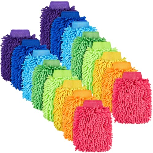 Toulite 16 Pcs Microfiber Wash Mitts, 5.91 x 9.06 Inch, Bright Colors - color: Bright Colors, size: 5.91 x 9.06 Inch