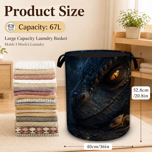 Dragon Eye Fantasy Laundry Basket with Handles, Foldable Tall Oxford Clothes Hamper, Lightweight Water-Resistant Storage Bin for Bedroom Bathroom College Dorm, 16 x 20.8 Inch - color: Dragon Eye Fantasy