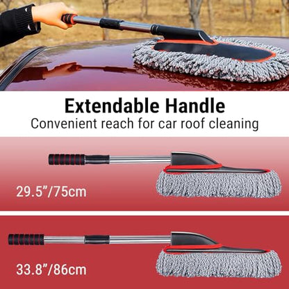 YeewayVeh Car Duster, Scratch-Free Microfiber Cleaning Brush, Gray/Red - color: Gray / Red, size: 1 Pack