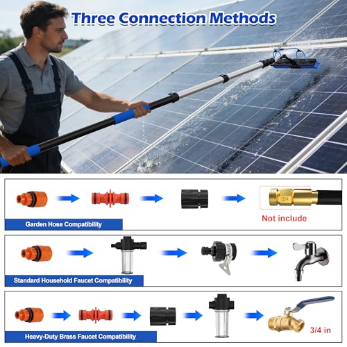 5-20FT Solar Panel Cleaning Brush Kit - Telescopic Pole with Dual Action Flip-Lock & Screw Fixing, Water Flow & Soap Dispenser, Ideal for Snow Removal, Windows, Boats, RVs, Decks