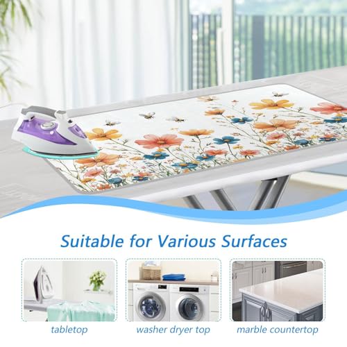 Yellow Wildflower Bees White Ironing Mat for Table top Portable Ironing Pad Blanket for Washer Dryer Countertop Travel - color: Red Wildflower Bees 01