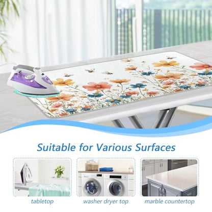 Yellow Wildflower Bees White Ironing Mat for Table top Portable Ironing Pad Blanket for Washer Dryer Countertop Travel - color: Red Wildflower Bees 01